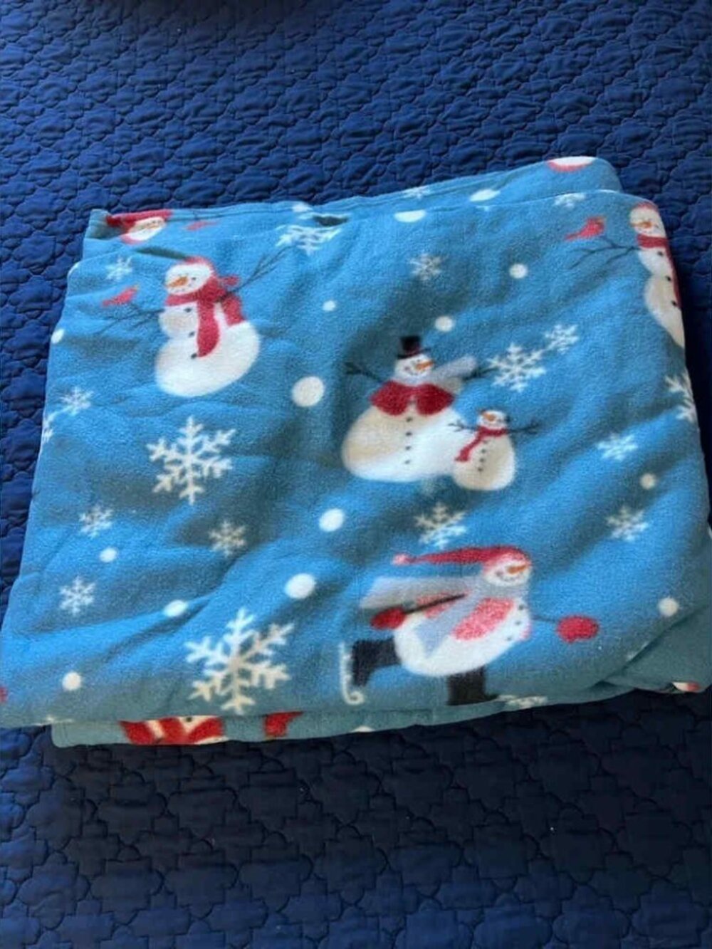 EUC Fleece Snowman Winter Full Bed Size Flat Sheet
